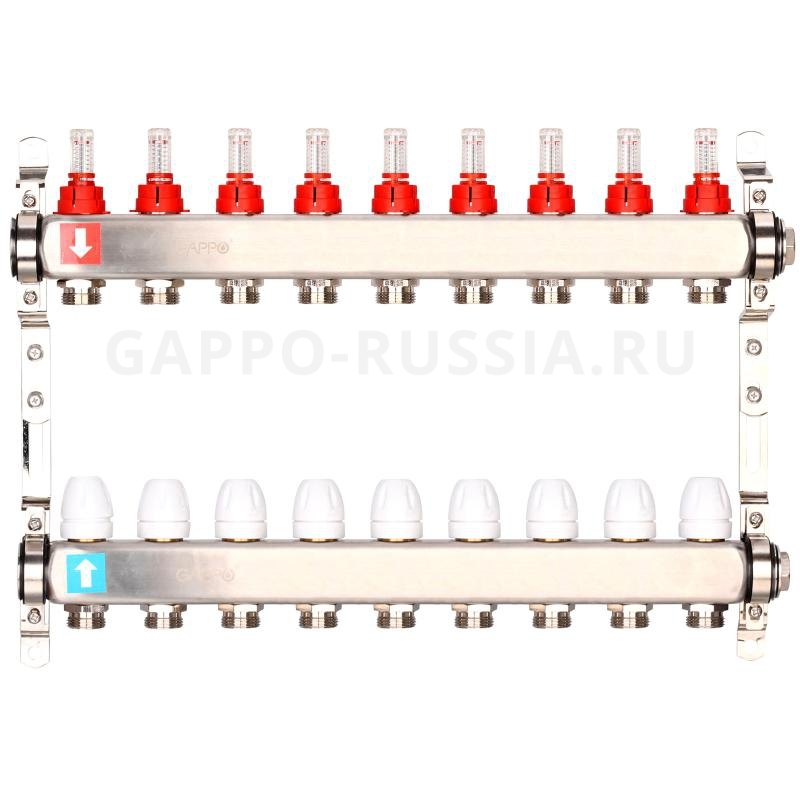 Коллектор регулируемый c расходомерами из нержавеющей стали Gappo G424.9 9-вых. 1