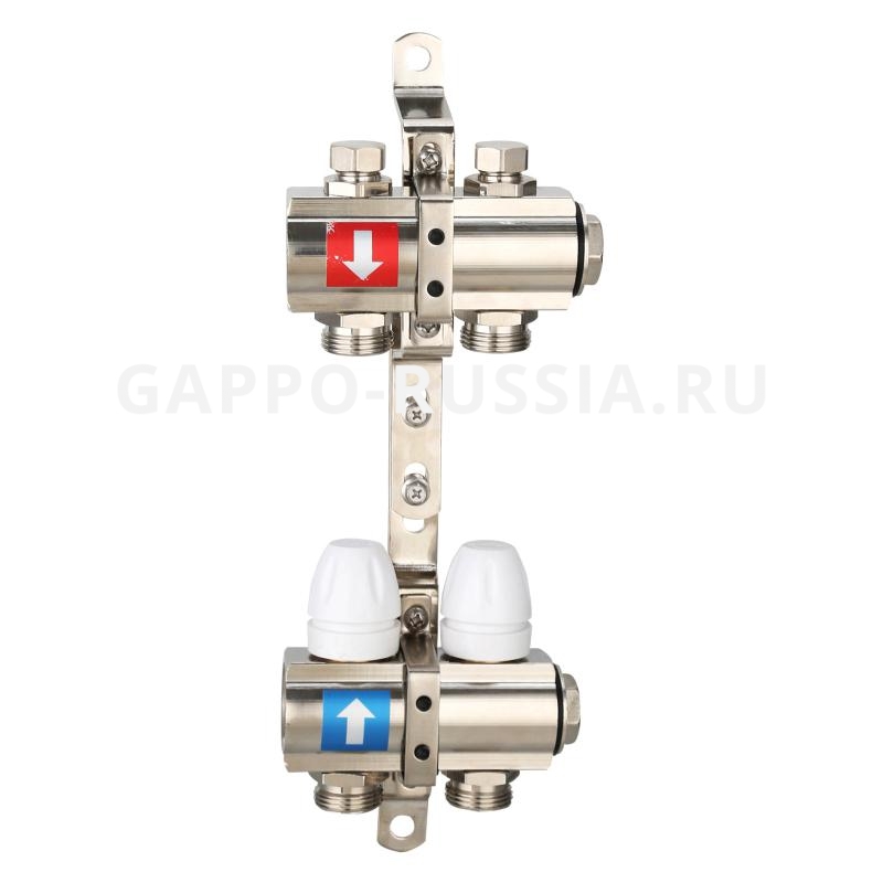 Коллектор регулируемый с запорными клапанами из латуни Gappo G427.2 2-вых. 1