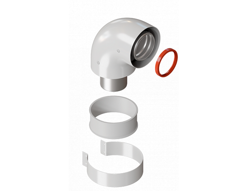 Отвод коаксиальный промежуточный Royal Thermo 60/100, 90 гр. M/M, подкл. через хомут
