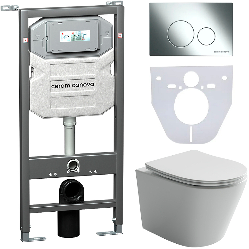 Комплект унитаза с инсталляцией Ceramica Nova Balearica CN6000_1001CH_1000 (цвет клавиши хром)