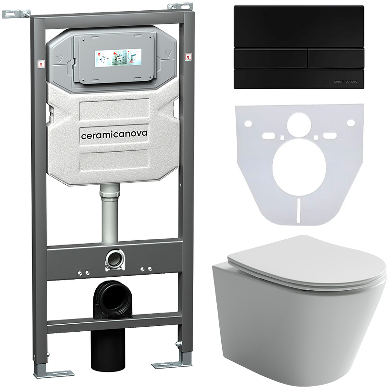 Комплект унитаза с инсталляцией Ceramica Nova Balearica CN6000_1002B_1000 (цвет клавиши чёрный матовый)