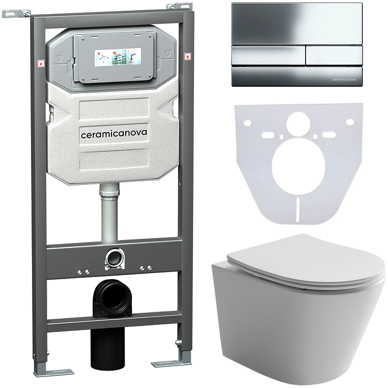 Комплект унитаза с инсталляцией Ceramica Nova Balearica CN6000_1002CH_1000 (цвет клавиши хром)
