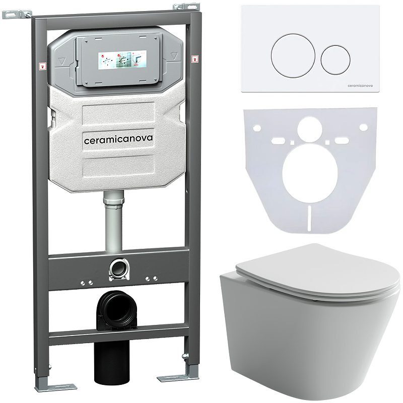 Комплект унитаза с инсталляцией Ceramica Nova Balearica CN6000_1001W_1000 (цвет клавиши белый)