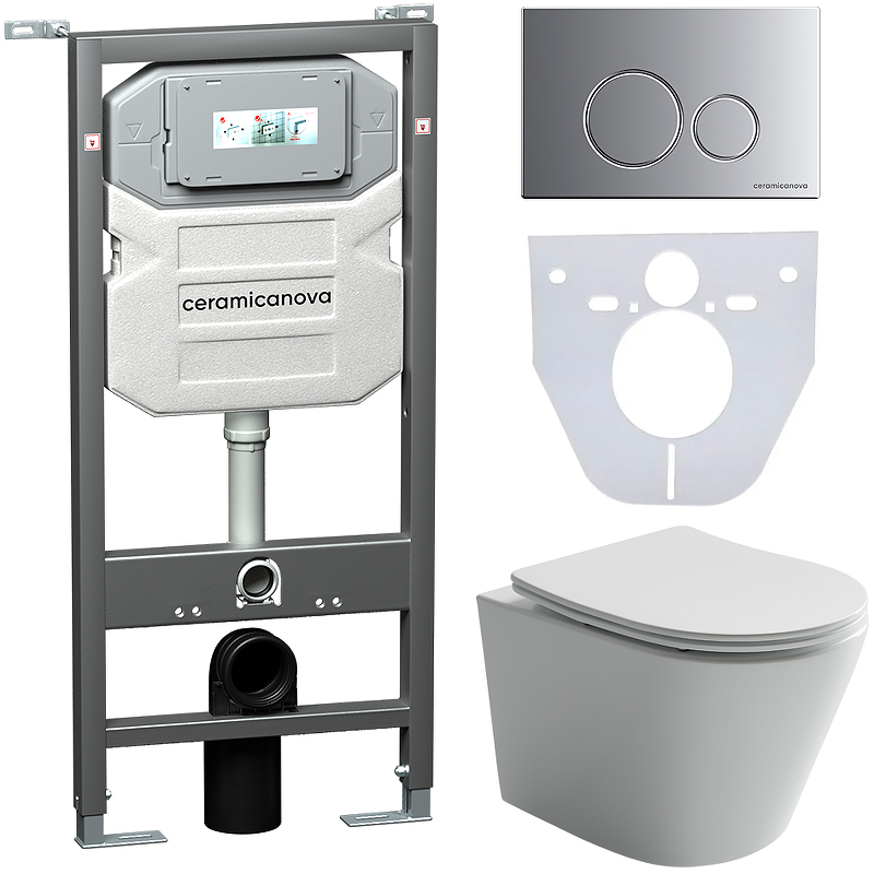 Комплект унитаза с инсталляцией Ceramica Nova Balearica CN6000_1001M_1000 (цвет клавиши хром матовый)