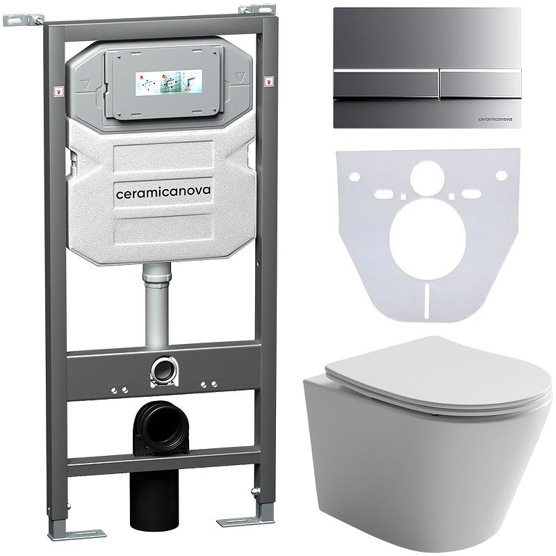 Комплект унитаза с инсталляцией Ceramica Nova Balearica CN6000_1002M_1000 (цвет клавиши хром матовый)