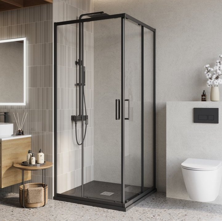 Душевой уголок BelBagno LUCE-A-2-90-C-NERO 900*900 мм (чёрный матовый/прозрачное)