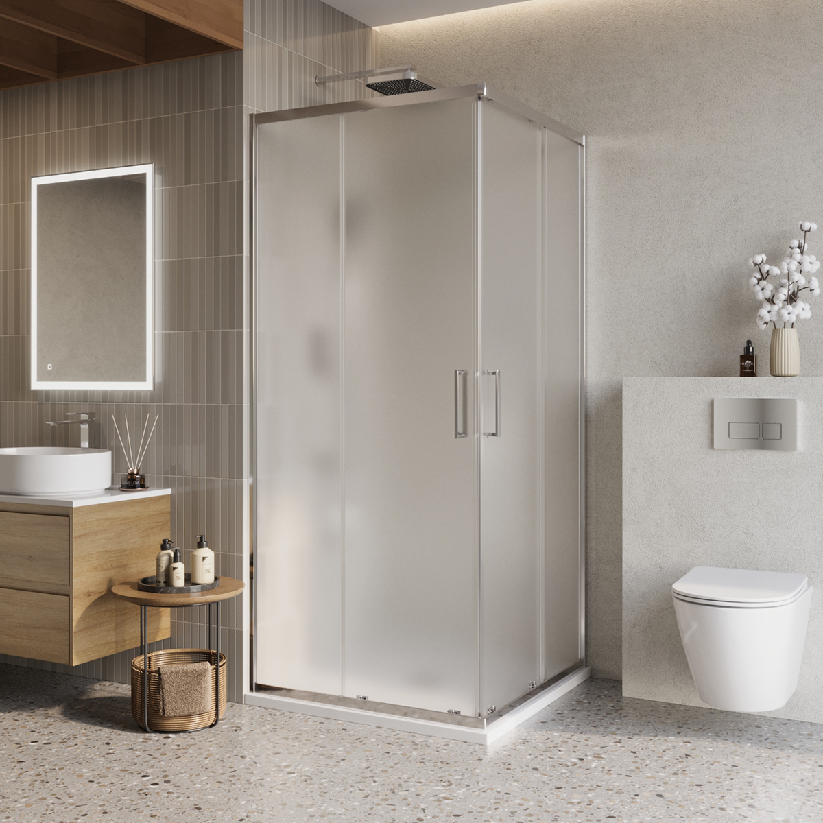 Душевой уголок BelBagno LUCE-A-2-90-P-Cr 900*900 мм (хром/рифлёное)