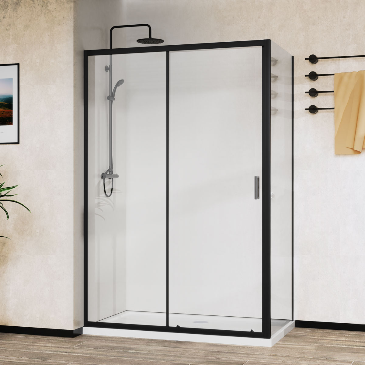 Душевой уголок Vincea City VSR-5CT9011CLB 1100*900 мм (черный/прозрачное)