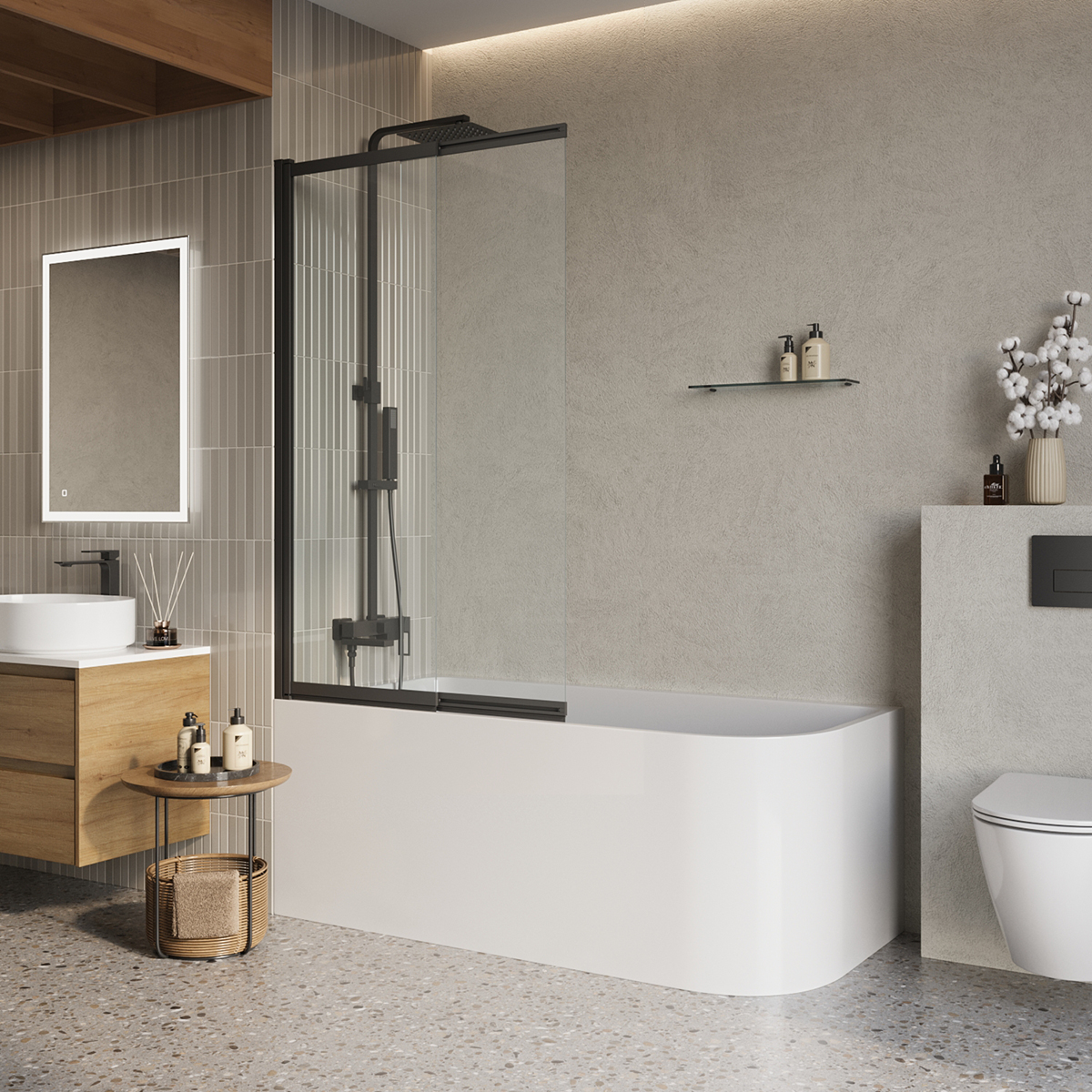Шторка на ванну BelBagno LUCE-VF-11-100/145-C-NERO 1000*1450 мм (чёрный/прозрачное)