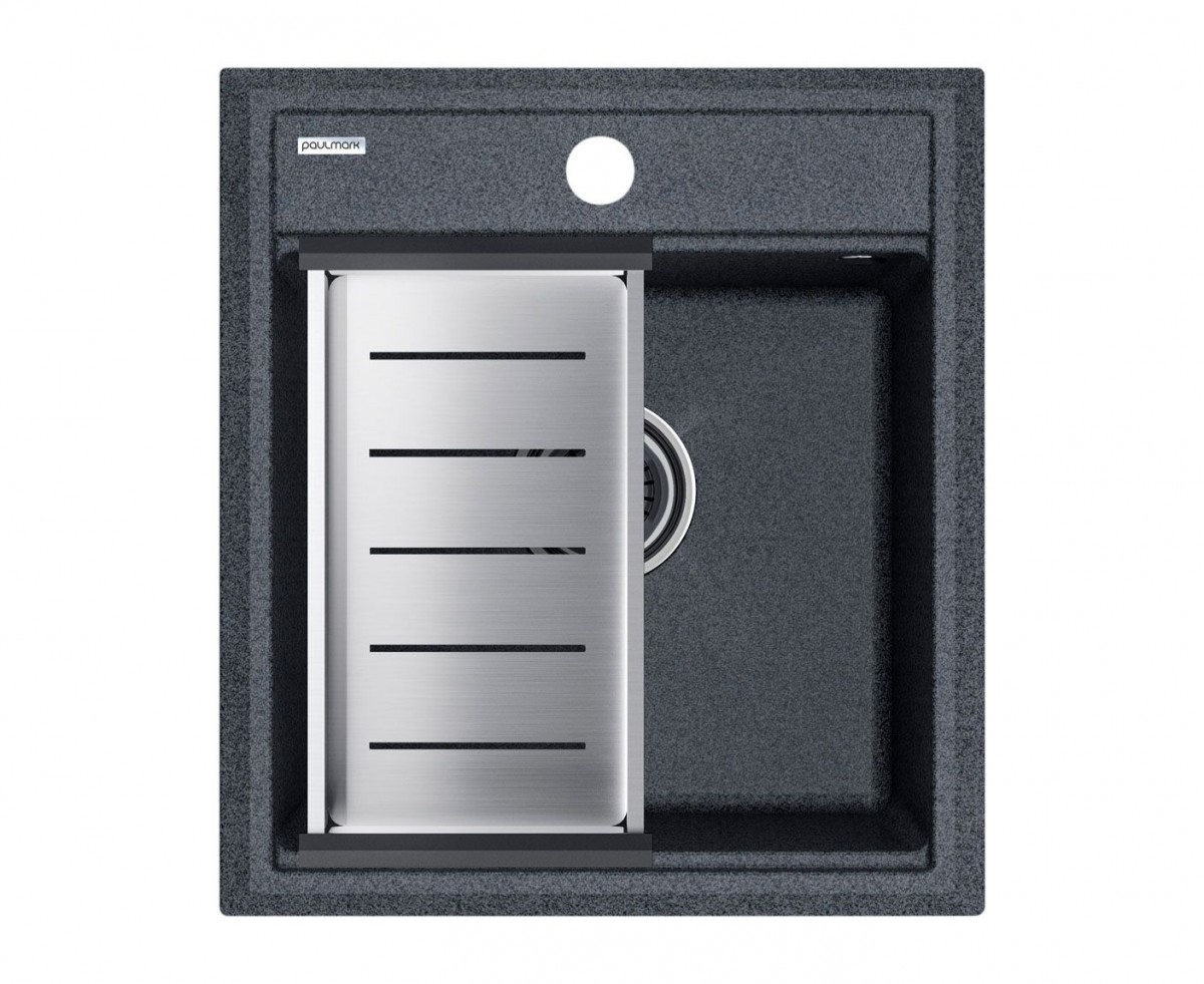 Комплект кухонная мойка Paulmark Stepia 45 460*510 мм + коландер Advance PM114651-DG+A375-BS (графит)