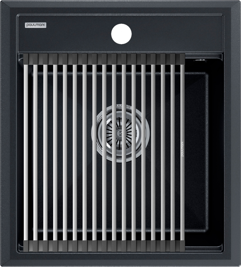 Комплект кухонная мойка Paulmark Stepia 45 460*510 мм с ролл-матом Step PM114651-BLM+R375-BS (чёрный металлик)