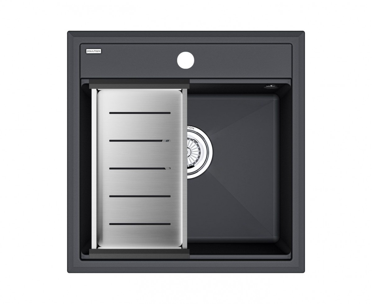 Комплект кухонная мойка Paulmark Stepia 50 500*510 мм + коландер Advance PM115051-AN+A375-BS (антрацит)