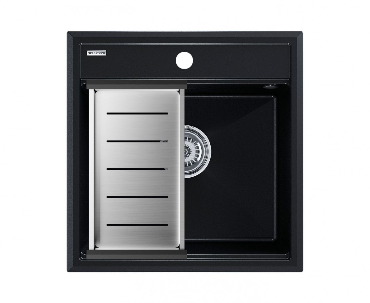 Комплект кухонная мойка Paulmark Stepia 50 500*510 мм + коландер Advance PM115051-BLM+A375-BS (чёрный металлик)