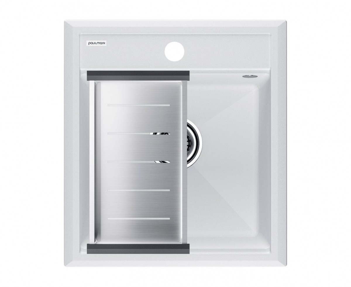 Комплект кухонная мойка Paulmark Stepia 45 460*510 мм + коландер Advance PM114651-WH+A375-BS (белый)