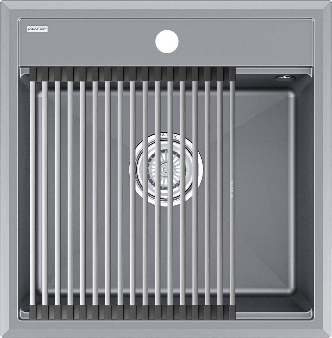 Комплект кухонная мойка Paulmark Stepia 50 500*510 мм с ролл-матом Step PM115051-GRM+R375-BS (серый металлик)