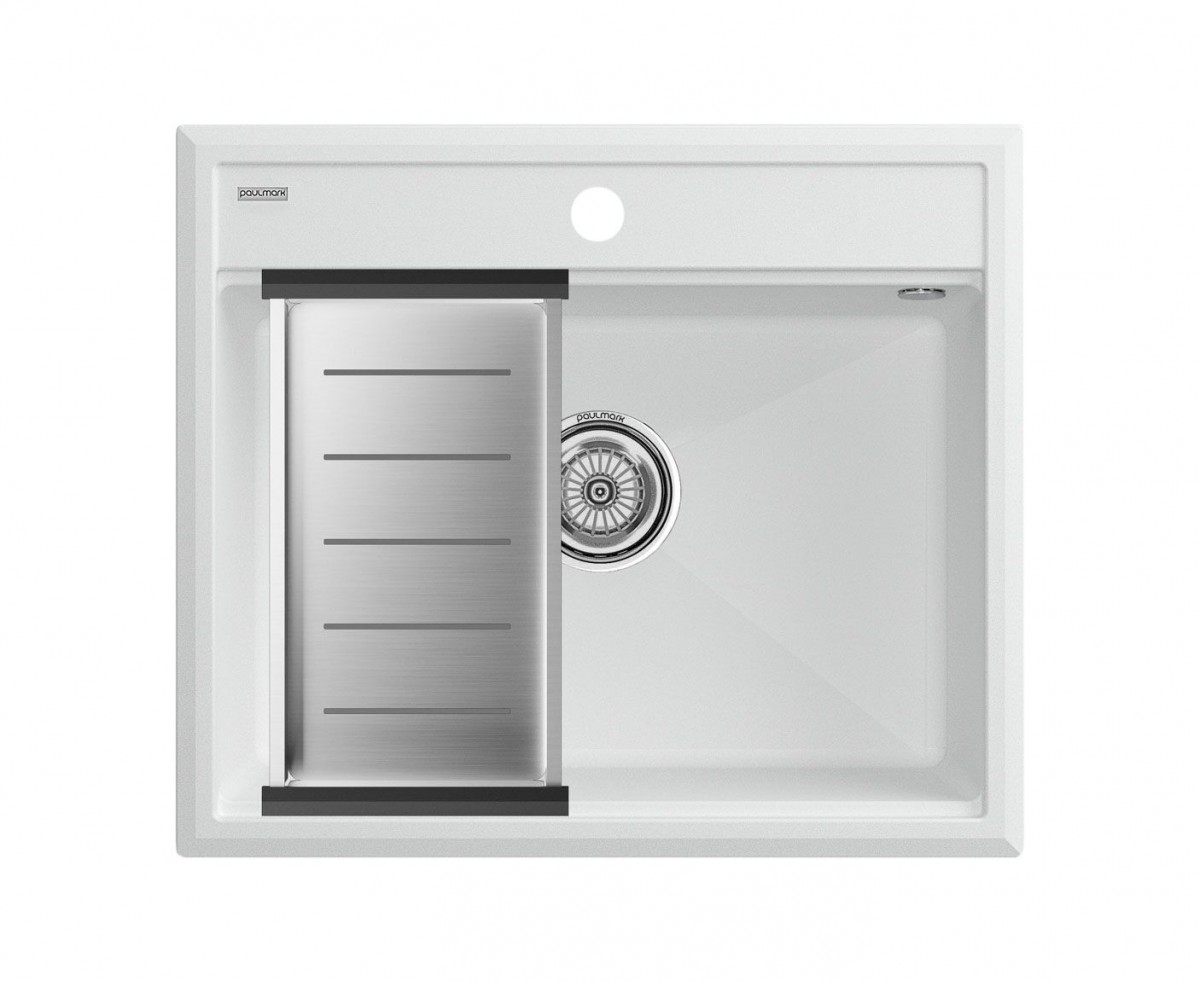 Комплект кухонная мойка Paulmark Stepia 60 590*510 мм + коландер Advance PM115951-WH+A375-BS (белый)