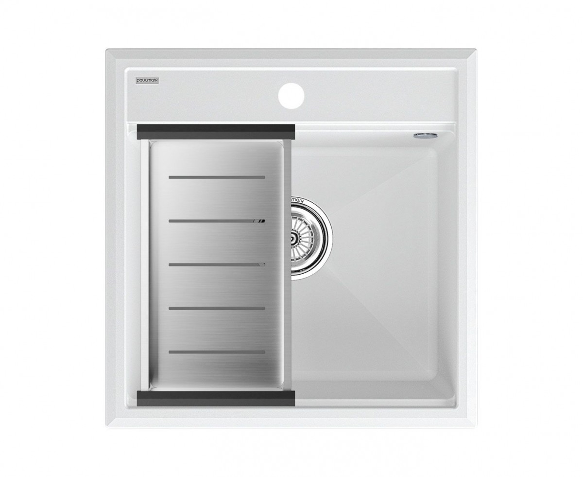 Комплект кухонная мойка Paulmark Stepia 50 500*510 мм + коландер Advance PM115051-WH+A375-BS (белый)