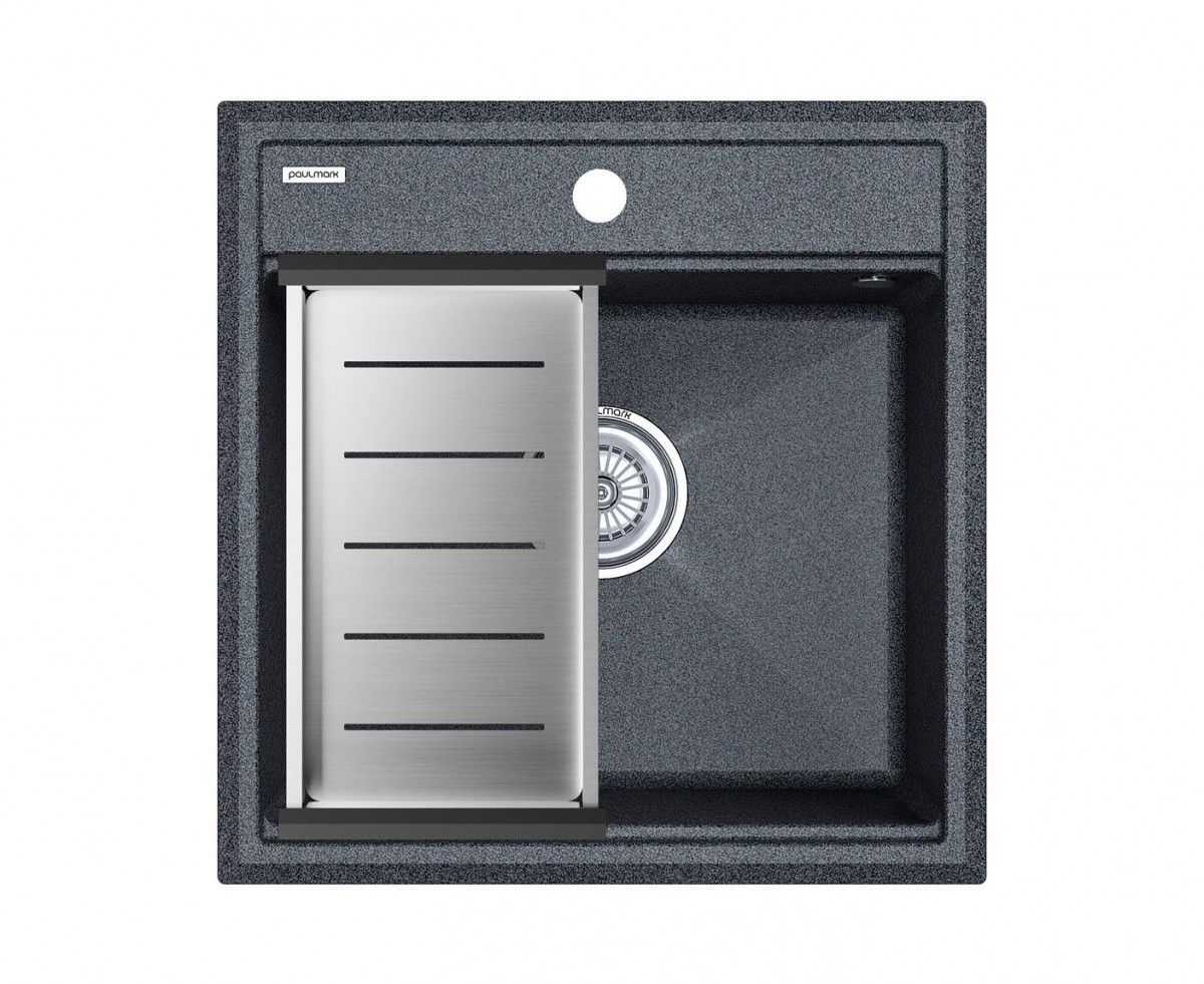 Комплект кухонная мойка Paulmark Stepia 50 500*510 мм + коландер Advance PM115051-DG+A375-BS (графит)